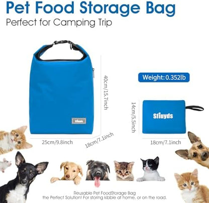 Pet Food Storage Bag Dog Storage Organizer Bag 2PCS Collapsible Dog Travel Bowls and Zipper Side Pocket for Home(Blue, Large)