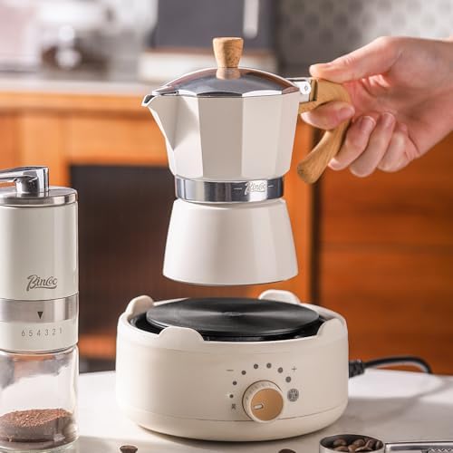 Bincoo Espresso Maker Stovetop,Camping Moka Pot 2 Cup/120ML,Stove Top Espresso Italian Coffee Maker,Easy to Use (White)