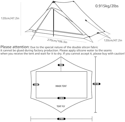 3FULGEAR Lanshan 2 Pro Tent 2 Person Ultralight Camping Tent, 3/4 Season Professional 20D Silnylon Rodless Tent for Camping, Climbing, Hiking