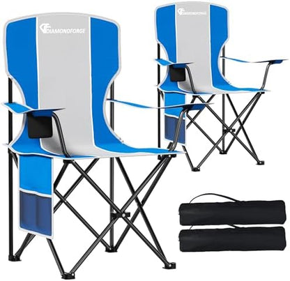 Camping Chairs, 300 LBS High Back Lawn Chairs Folding 2 Packs (Blue Gray)