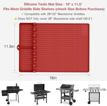 Silicone Grill Mat for Blackstone Griddle Accessories, 8-Slot Tool Mat