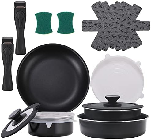 16 Pieces Kitchen Removable Handle Cookware Sets, Stackable Pots and Pans Set Nonstick for Induction Gas RVs Camping Space Saving