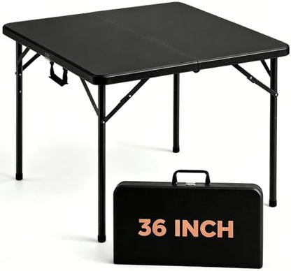 36 Inch Folding Card Table, Heavy Duty Square Folding Game Table with Carrying Handle, Fold-in-Half Portable Utility Table, No Assembly, Indoor Outdoor for Party, Camping, RV Travel