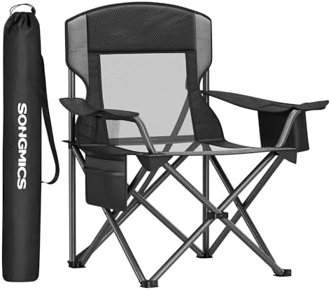 SONGMICS Breathable Camping Chair, High Back, Drink Holder