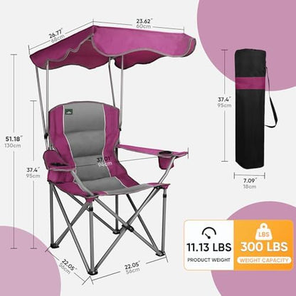 Northroad 2 Pack Folding Camping Chairs with Canopy Shade, Beach Chair with Cup Holders, Phone Holder, Armrests & Carry Bag for Outdoors Travel Sports Fishing, Purple & Green