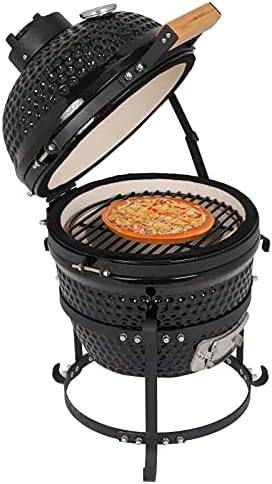 Outvita Ceramic Grill, 13" Round Kamado Charcoal Grill, Black