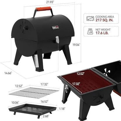 Royal Gourmet CC1619 Portable Charcoal Grill, Convertible Lid-to-Grill Zone