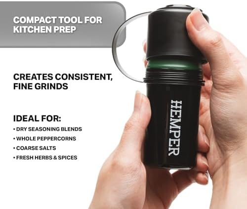 Hemper Keeper 3-in-1 Grinder & Storage Container – Compact Organizer with Removable Grinder, Dual Compartments for Raw & Ground Materials, Travel-Friendly with Clip Attachment - (Black)