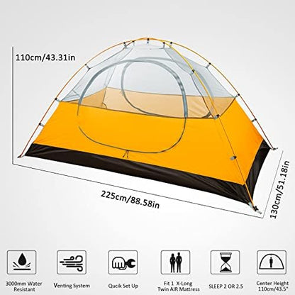 Bessport Camping Tent 1/2 Person Tent Waterproof Two Doors Backpacking Tent Easy Setup Lightweight for Outdoor, Hiking Mountaineering Travel