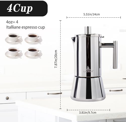 LAOION Stovetop Espresso Maker, 4Cup 6.8 oz Moka Pot, Stainless Steel