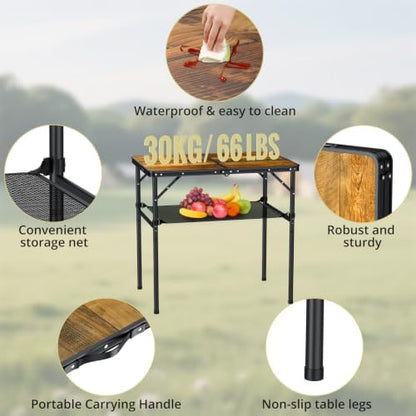 Anbte 3ft Folding Camping Table, 2 Adjustable Height 29.5", Rustic Brown