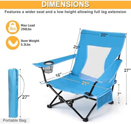 Joyfair Beach Camping Chair (2 Pack), Folding Chair for Adults (Blue)