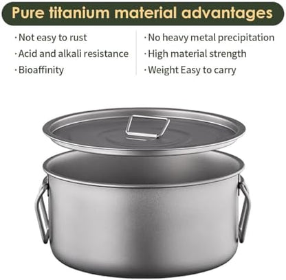 BY-J Titanium Camping Cookware 2200ML & 1200ML Titanium Pot with Lid, Camping Hanging Cookware Hiking Picnic Ultralight Bowl Tableware
