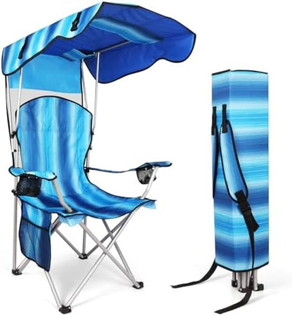 VTOY Portable Folding Camping Chair with Canopy, Outdoor Sun Shade Chair