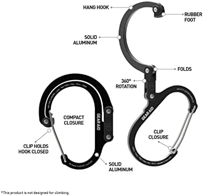 GEAR AID HEROCLIP (Large) Carabiner Gear Clip and Hook for Hanging Heavy Duty Items, Camping Backpacks, Suitcases, Kayaks, Bicycles and More