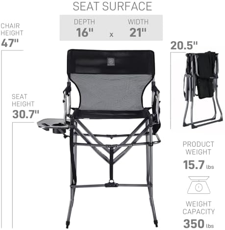 EVER ADVANCED Portable 30.7" Seat Height Tall Camping Directors Chair
