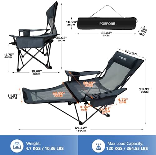 2-Pack Reclining Camping Chair 4 Position with Foot Rest Comfortable for Adults 265Ibs Folding Lounger Mesh Beach Chair with Cooler Bag and Cup Holder for Outdoor Patio