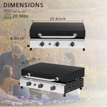 SKOK 3 Burners Outdoor Tabletop Gas Griddle with Hood, Flat Top Grill