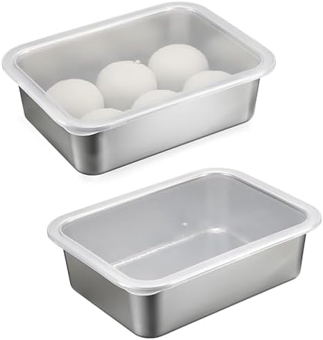 BSTKEY 2 Pack Pizza Dough Proofing Box, Stackable Stainless Steel Food Storage Box Container with Lid, Fits 4-6 Dough Balls, 14.1 x 10.6 Inch Large Capacity Household Pizza Dough Container