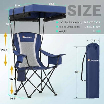 Overmont 2 Pack Camping Chair - Folding Chair with Adjustable Canopy Sunshade