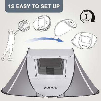 Pop Up Camping Tent, 2/4/6 Person Instant Tent Waterproof PU4500mm, Spacious Ventilated Camping Tent with Front Porch, Quick Setup Lightweight Portable for Outdoor Camping Hiking Beach