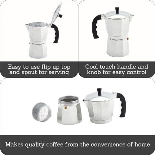 IMUSA 12 Cup Cast Aluminum Stovetop Coffee Maker with Cool-touch Handle
