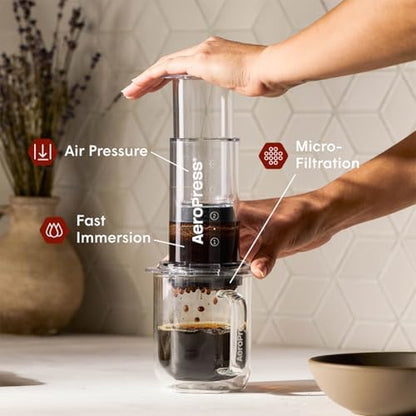 AeroPress Clear Coffee Press - All-in-One French Press, Pour-Over & Espresso Style Manual Brewer, 2 Min Brew for Less Bitterness, More Flavor, Small Portable Coffee Maker, Travel & Camping (Pack of 2)