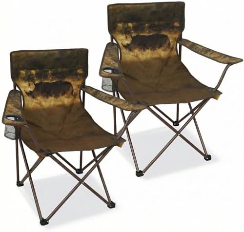Camping Chairs 2 Pack with Animal Print,Folding Lawn Chair with Cup Holder & Carry Bag for Outdoor,Sports,Beach,Fishing,Sports