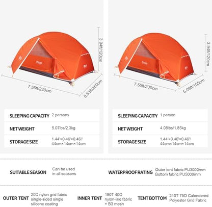 Ultralight Backpacking Tent, Waterproof Camping Tent for Hiking