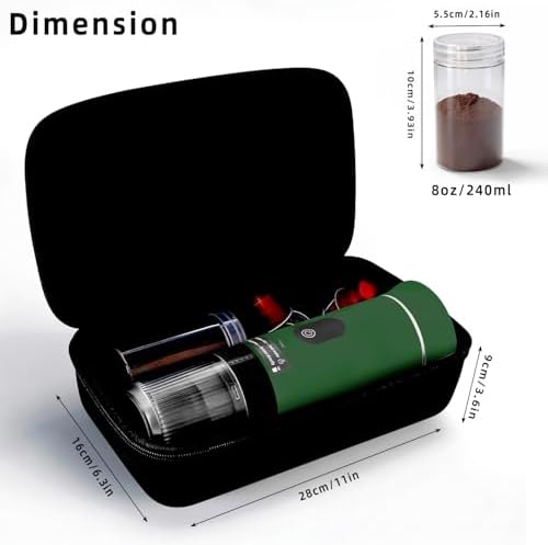 Portable Coffee Maker for Travel & Camping, Portable Espresso Maker with Bag, Rechargeable Cordless Battery Operated Coffee Makers for Ground Coffee, NS Capsule RV, Hiking, Office(Green)