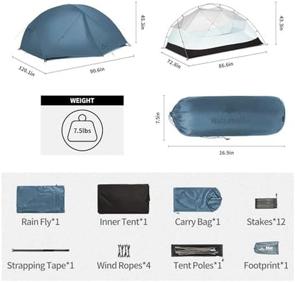 Naturehike Mongar Upgraded 1/2/3 Person Backpacking Tent,Waterproof Lightweight Camping Tent with Footprint