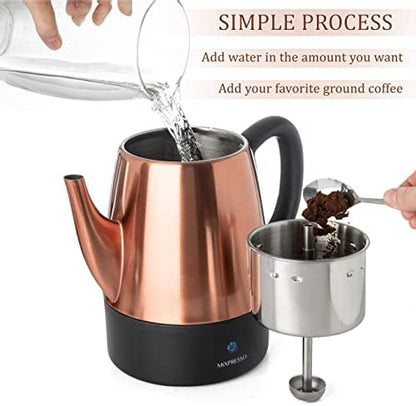 Mixpresso 4 Cup Copper Small Electric Percolator Coffee Pot Stainless Steel
