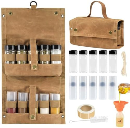 Portable Camping Spice Jars Organizer Kit with Storage Bag