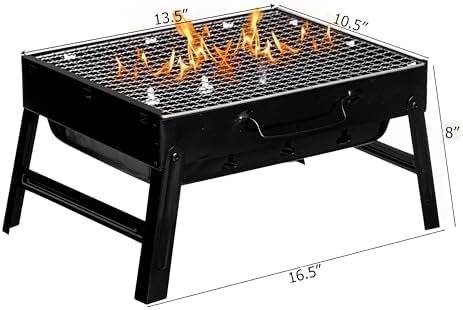 Gardenised Portable Charcoal Grill Foldable Stainless Steel BBQ for Camping Backyard Tailgating Hiking Picnic Travel Beach Parties Garden Gatherings Poolside Cooking Skewers & Outdoor Barbecues, Small