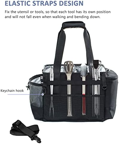 FREECOLSH Black Waterproof Caddy, 16" x 11" x 11", with Detachable Strap and Shoulder Pad for Carrying Utensils and Camping Supplies