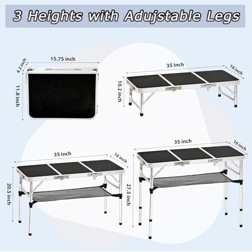YihuiKo 3ft Folding Table, Portable Camping Table with Storage Net