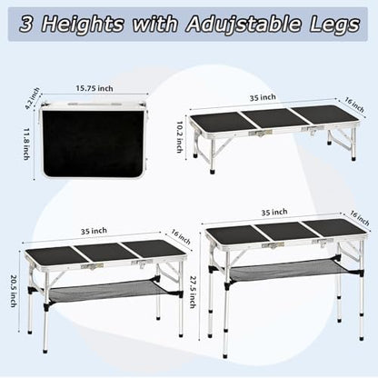 YihuiKo 3ft Folding Table, Portable Camping Table with Storage Net