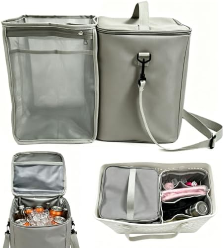 Insulated Cooler Organizer Insert for XL Bogg Bag Accessories, 2-in-1 Dry-Wet Separate Cooler for Beach Rubber Tote, Leak-Proof Ice Chest & Mesh Storage Bag Divider for Pool Camping Picnic