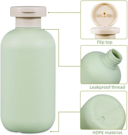 10 oz Plastic Travel Shampoo Bottles, Refillable Flip Cap Squeeze Bottles for Toiletries, Large Leakage-proof Travel Shampoo and Conditioner Container (Blue and Green)