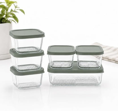 Glass Food Storage Containers with Lids - 12 Piece - 3 x 10.5 oz, 1 x 26.5 oz & 2 x 40.57 oz Glass with BPA-Free Leak Resistant Stackable Lids - Microwave, Oven & Dishwasher Safe - Ideal - Soft Sage