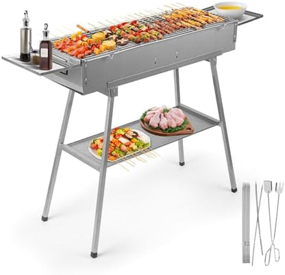 IRONWALLS 32" Portable Charcoal Grill Outdoor Cooking with Storage Shelf