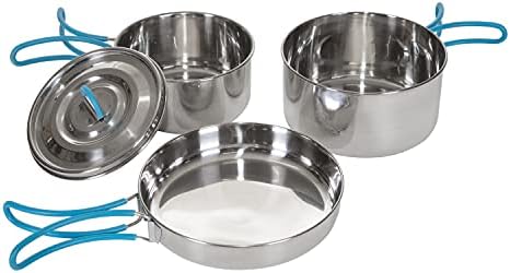 Stansport Stainless Steel Camping Cookware Set – Durable Nesting Mess Kit for Backpacking, Hiking & Outdoor Cooking – Compact Portable Pot & Pan with Carry Bag – Multiple Sizes for Family to Solo Use