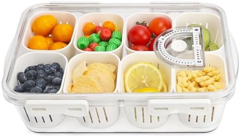 Veggie Tray Divided Serving Tray with Lid, Salad Bar Container for Fridge