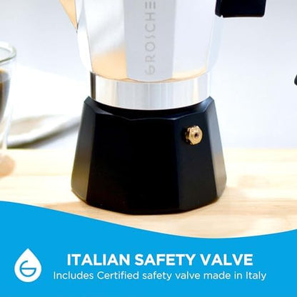 GROSCHE Milano Stovetop Espresso Maker Moka Pot 3 espresso Cup Tuxedo Black