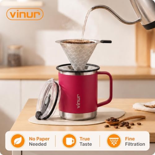 VINUR Insulated Pour Over Coffee Maker-12 oz Stainless Steel Coffee Maker