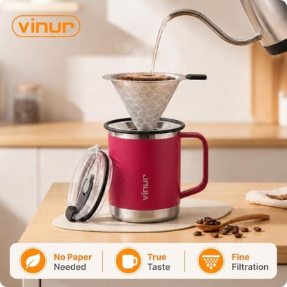VINUR Insulated Pour Over Coffee Maker-12 oz Stainless Steel Coffee Maker