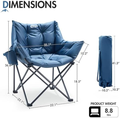 Portal Oversized Padded Camping Chair 2 Pack,350 lbs Folding Chairs Outdoor,Blue