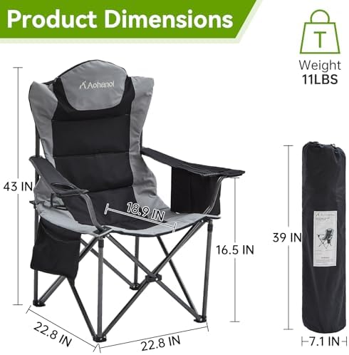 Aohanoi Heavy Duty Camping Chairs for Adults with Cup Holder & Cooler Bag