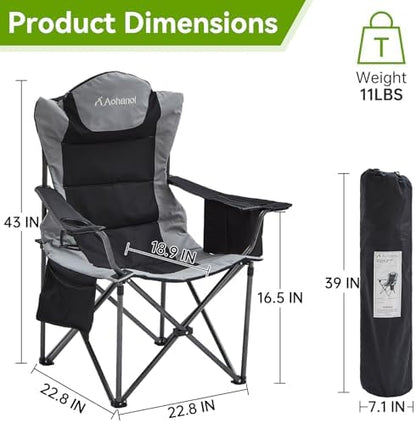 Aohanoi Heavy Duty Camping Chairs for Adults with Cup Holder & Cooler Bag