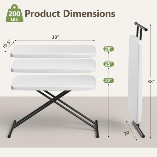 Folding Table 30 Inch -6pack, Small Desk Adjustable Height TV Tray for Laptop, Couch, Camping - Heavy Duty Utility Foldable Table for Small Spaces, No Assembly Required, White